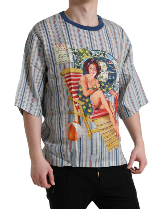 Dolce & Gabbana Elegant Linen T-Shirt with AGOSTO Motif