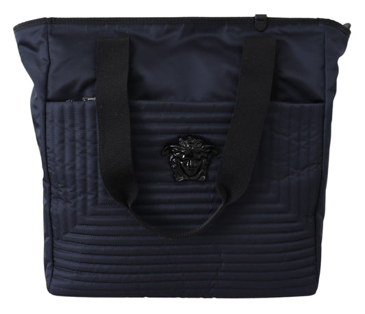 Versace Elegante blaue Nylon-Einkaufstasche