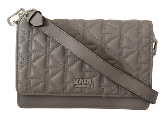 Karl Lagerfeld Elegant Gray Leather Crossbody Bag