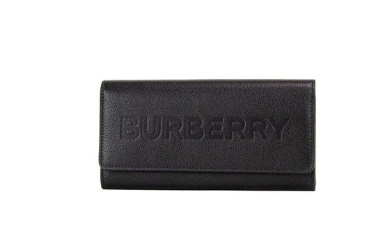 Burberry Porter Clutch-Klappen-Geldbörse aus schwarzem genarbtem Leder mit geprägtem Logo und Prägung