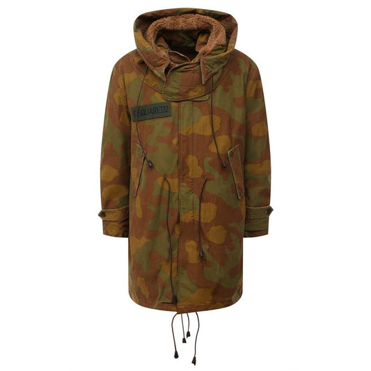 Dsquared² Camo Textured Hooded Parka with Leather Details