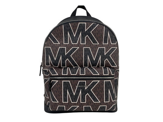 Michael Kors Cooper Großer brauner Rucksack mit grafischem Logo aus PVC und Büchertasche