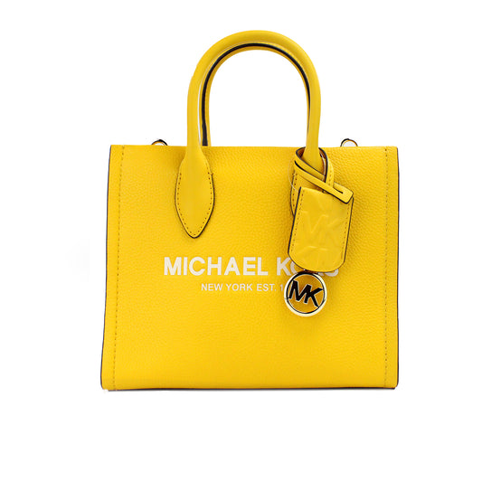 Michael Kors Mirella Kleine Shopper-Einkaufstasche aus Leder in Jasmingelb mit Reißverschluss